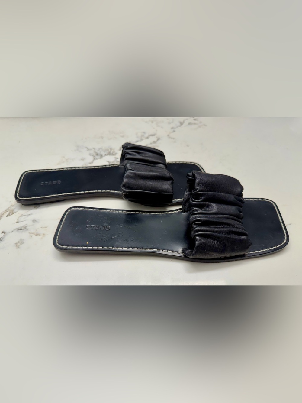 STAUD Nina Black Ruched Slide Sandals size 41 - Picture 5 of 6